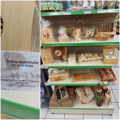 Handgefertigte Zirbenholzdekorationen von "Priskas Bastelstube"